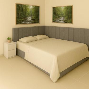 Imagem de Cabeceiras Modulares Estofadas em L 45x20cm para Cama Box | Modelo Retangular Autocolante | (CINZA,CASAL - 17 PLACAS)