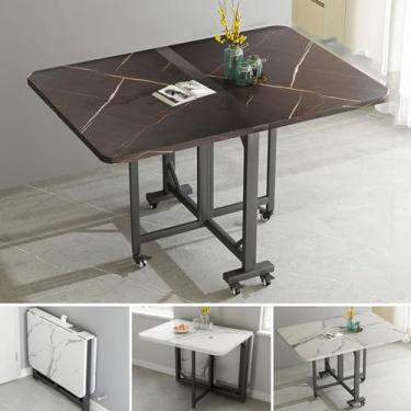 Imagem de Mesa de jantar dobrável moderna, mesa de jantar dobrável extensível, mesa expansível multifuncional com almofadas ajustáveis, estrutura de estrutura de aço carbono, suporta facilmente 250 kg, para