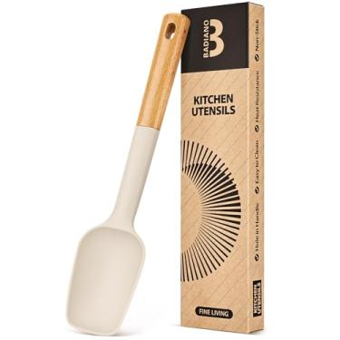 Imagem de Espátula de colher de silicone, ótima para raspar tigelas e colher massa, silicone fosco resistente sem BPA, espátula de borracha com cabo de madeira para panelas antiaderentes (KHAKI)