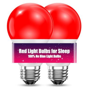 Imagem de TJOY Lâmpadas vermelhas para dormir regulável, lâmpada LED vermelha de 642 nm para promoção de melatonina, 100% bloqueio de luz azul, equivalente a A19 60W, luz noturna fraca 9W E26 para quarto de