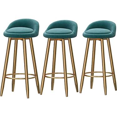 Imagem de Banquetas de bar Bistrô Conjunto de 3 Banquetas de Bar Acolchoadas de Veludo Grosso para Café da Manhã e Cozinha com Encosto e Banquetas Baixas para Casa
