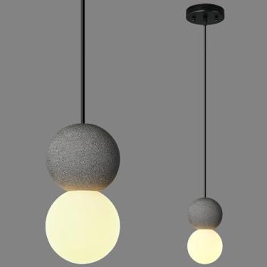 Imagem de ADCTHOME Luminária pendente de concreto preto moderno 1 luz cozinha ilha luminária de teto globo de vidro branco iluminação pendente para sala de jantar clube restaurante bar sala de estar (pacote com