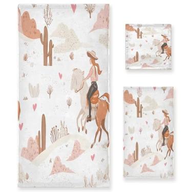 Imagem de xigua Conjunto de toalhas de banheiro Cowgirl Riding Bronco absorvente macio 3 peças toalha de banho toalha de mão toalhas decorativas para banheiro, academia, hotel, praia, piscina
