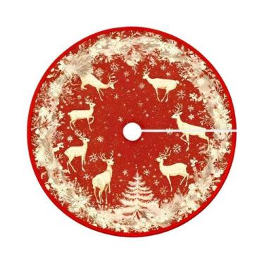 Imagem de Saia Para Árvore De Natal Com Estampa De Rena Vermelha E Floco De Neve