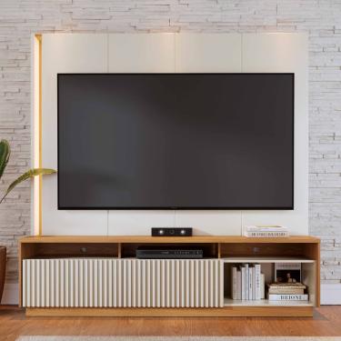 Imagem de Estante Home Ripada para TV até 75 Polegadas com LED 2 Portas de Correr Jordão Colibri