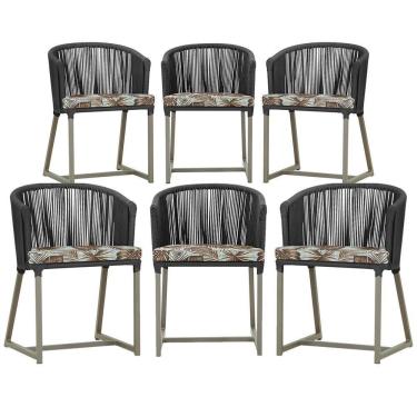 Imagem de 6 Cadeiras De Jantar Noronha Fendi Corda Náutica E6 Trama Preto