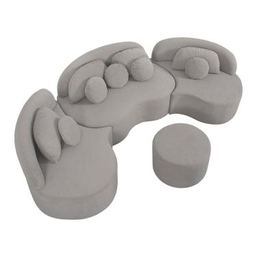 Imagem de Sofá Orgânico Apple 3,08m Veludo Com Pés De Madeira Cor Cinza 2107