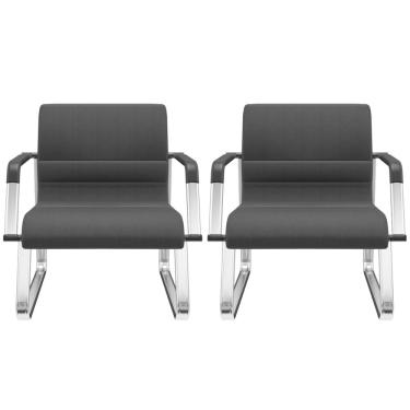 Imagem de Kit 02 Cadeiras de Escritório Recepção Fixa Pés Cromado Lev P03 Crepe Preto - Lyam Decor