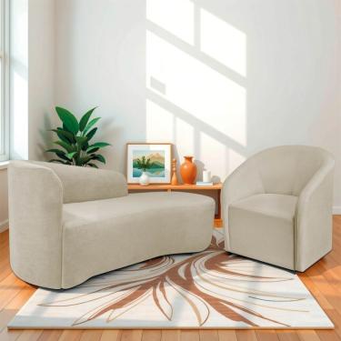 Imagem de Kit Sofá Curvo França 160cm Ld. E Poltrona Luiza Max Conforto, Elegância E Design Moderno Linho Bege