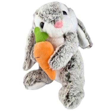 Imagem de Coelho de Pelúcia Realista Com Cenoura Coelhinho Páscoa - Fizzy, Cinza