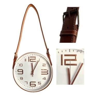 Imagem de Relógio De Parede 30 Com Com Alças De Couro Branco