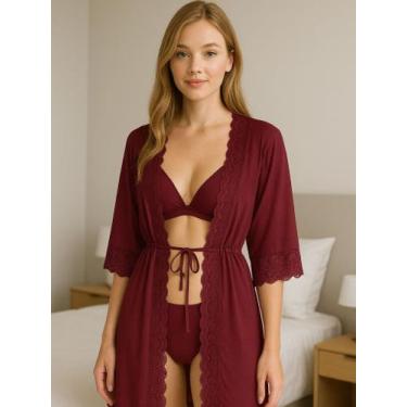 Imagem de Hobby Feminino Roupão Tule detalhe Renda Luxo - c5 IZA, Vinho, P