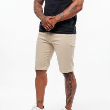 Imagem de Bermuda Masculina Sarja Sport Fino Volgue Alfaiataria Elastano, Bege, 