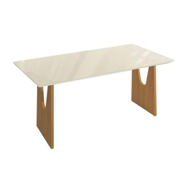 Imagem de Mesa p/ Cozinha Mila Premium Madeira Maciça c/ Tampo Madeirado c/ Vidro 200x100cm Carva...