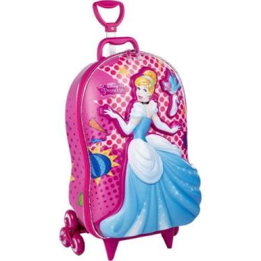 Imagem de Mala Infantil Princesa Cinderela 3D Com Rodinhas - Rosa - Max Toy