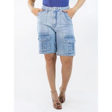Imagem de Bermuda Jorts Feminino Jeans Alto Bolso Cargo Delavê Anticorpus-Feminino