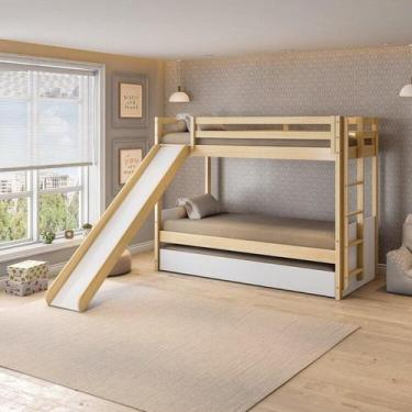 Imagem de Treliche Infantil com Escorregador New Garden Casatema Natural/Branco