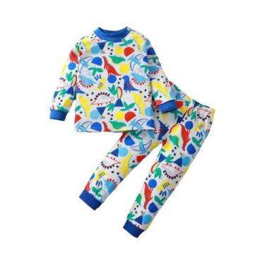 Imagem de Conjunto De Pijama Infantil De Algodão, Calças Longas, Tamanhos Médio 
