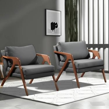 Imagem de Kit 02 Poltronas Decorativa Mona Luxo Base De Madeira Maciça Sala Recepção Veludo Grafite Do Lar Móveis E Decoração
