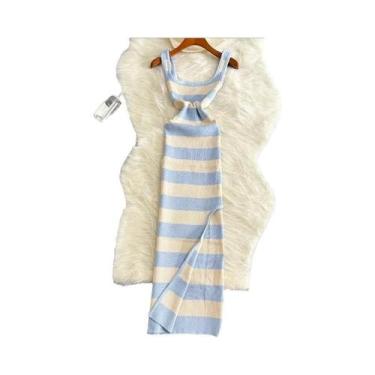 Imagem de Vestido Maxi Slim Fit Feminino 2024 Com Listras E Elástico, Vestido Ca