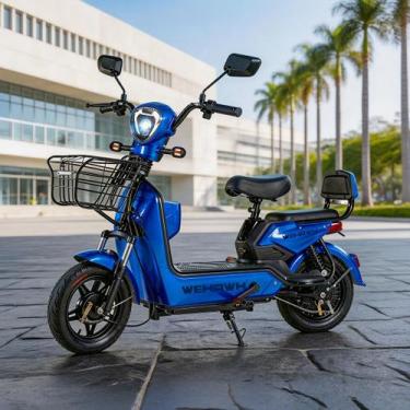 Imagem de Bicicleta Elétrica Tipo Scooter WeHawk Basket 500W Urbana, Azul, Escur