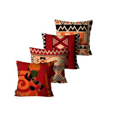 Imagem de Kit com 4 Capas de Almofadas Decorativas Africanas Vermelhas - Mdecore