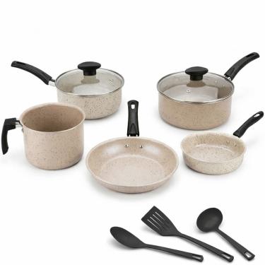 Imagem de Jogo de panelas 8 peças teflon antiaderente Tampa de Vidro Marfim