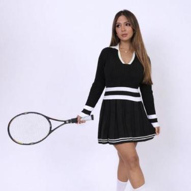 Imagem de Conjunto Feminino Gola Polo Barra Listrada Inverno Manga Longa Luxo Co
