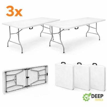 Imagem de Kit Com 3 Mesas Dobráveis Portátil 1,80m Vira Maleta com Alça Camping 