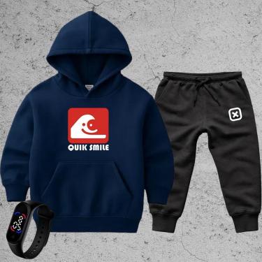 Imagem de Conjunto 3 Peças Blusa Infantil Moletom Calça x moleton Relógio Digital Look Completo Quik Smile-Unissex