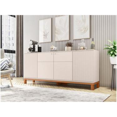 Imagem de Balcão Buffet Mondriant 4 Portas Ripado 3d Off White/Freijó - Caemmun,