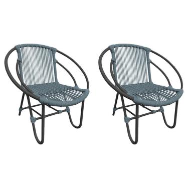 Imagem de Kit 2 Cadeiras Decorativa Julia Em Corda Náutica E Base Em Alumínio Preta- Cinza