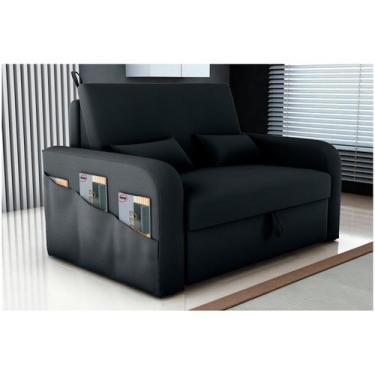 Imagem de Sofá Cama Lady Day 2 Lugares Conforto Veludo Preto Matrix Sala Com Baú