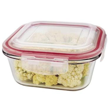 Imagem de Potes De Vidro Hermético Quadrado Tampa Lock Marmita Mantimento 320ml 