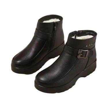 Imagem de Botas de Tornozelo Femininas de Inverno - Couro PU, Pelúcia Quente, Im