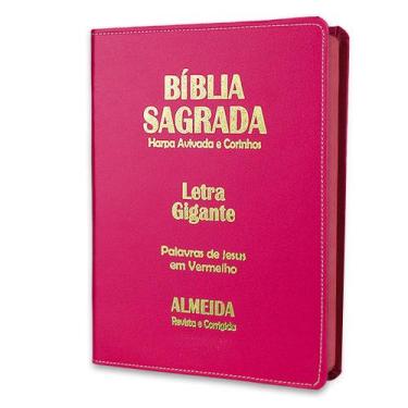 Imagem de Bíblia Sagrada Letra Gigante Luxo C/ Harpa Pink - 14x21cm - Evangélica