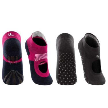 Imagem de Kit 2 Pares Meia Sapatilha Feminina Antiderrapante Lupo Sport Pilates 