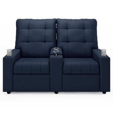 Imagem de Poltrona De Cinema Reclinável 2 Lugares Baú Usb Mallie Fh9 Pu Azul - Mpozenato
