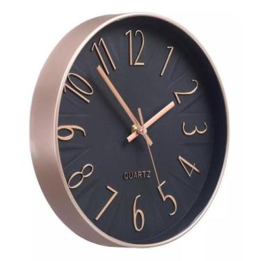 Imagem de Relógio De Parede Decoração Sala Cozinha 25 cm Rose Gold Luxo Moderno 