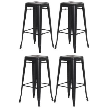 Imagem de Kit 4 Banquetas Tolix Iron Design Industrial Preto Fosco 76 cm Aço Cozinha Bar Bistrô B...