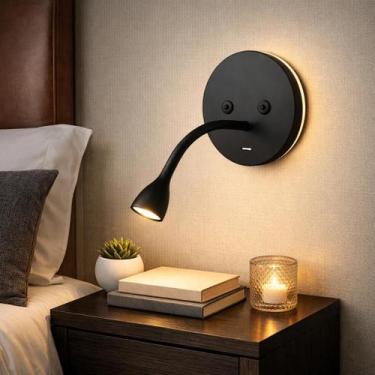 Imagem de Arandela Cabeceira Cama Led + Usb Interruptor Preta - NJ ONLINE