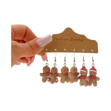 Imagem de Conjunto De Brincos De Resina Com Laço De Natal E Biscoito De Gengibre