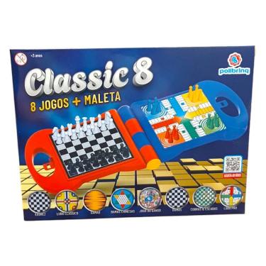 Imagem de Jogos de Tabuleiro 8 em 1 Maleta Dama Xadrez Ludo Clássico Estratégia Polibrinq