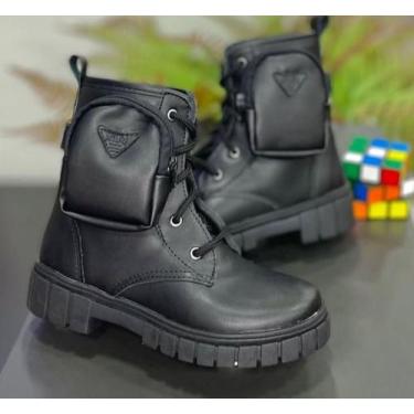 Imagem de Bota Coturno Infantil Tratorada Com Bolsa Nilqi 1500.1.1, Preto, Liso,