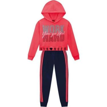 Imagem de Roupa Infantil Blusa Manga Longa com Capuz Calça Estilosa Conjunto Ros