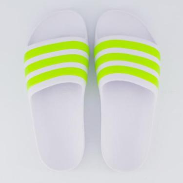 Imagem de Chinelo Adidas Adilette Aqua Juvenil Branco e Verde Fluorescente, 30-3