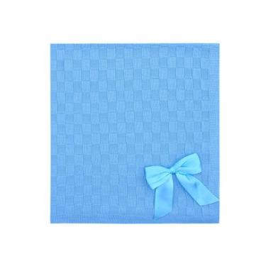 Imagem de Manta Bebe Tricot Maternidade Linha 80cm X 80cm Azul Claro com Laço - 