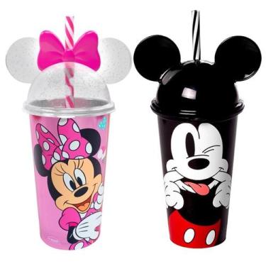 Imagem de Copo Minnie e Mickey com Orelhas Tampa e Canudo Infantil - Plasútil