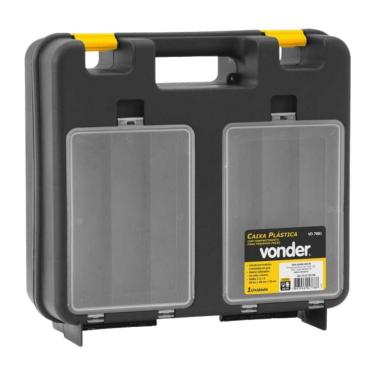Imagem de Caixa Plástica VD 7001 para Ferramentas com Compartimento Divisórias Removíveis Preta e Amarela Vonder 34CM