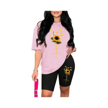 Imagem de Conjunto Feminino De Duas Peças Com Estampa De Girassol E Borboleta, C